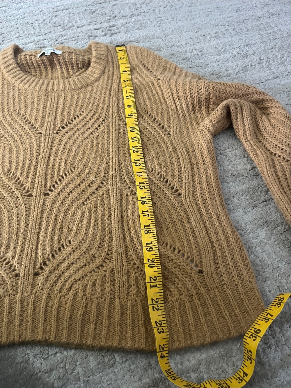 Madewell Charley Alpaca Blend Cozy Cable Knit Crewneck Camel Sweater Large - Picture 8 of 9
